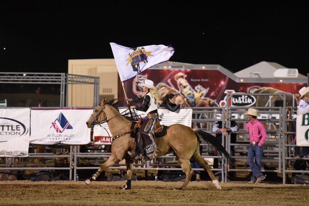 2016 Miss Ramona Rodeo Ashley McDonald copy presenting the Ramona Rodeo Flag at the 2016 RAM PRCA California Circuit Finals Rodeo