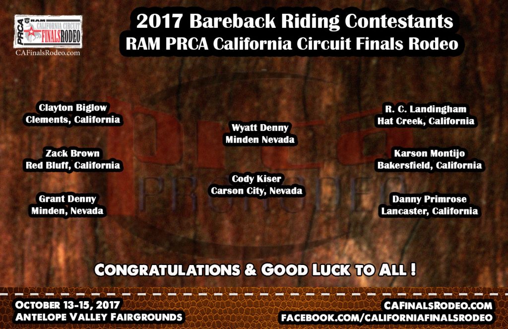 2017 RAM PRCA California Circuit Finals Rodeo - Bareback Riding Contestants 