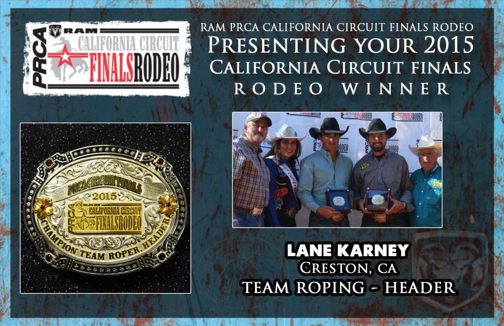 2015 RAM PRCA California Circuit Finals Rodeo Average Winner - Lane Karney - Team Roping - Header