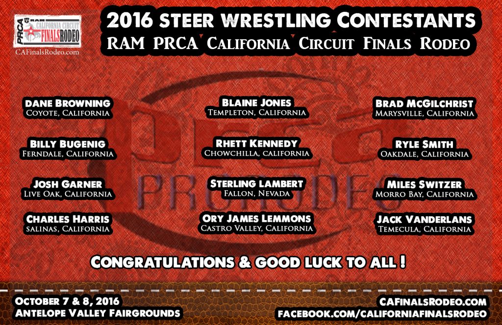Presenting your 2016 RAM PRCA California Circuit Finals Rodeo Steer Wrestling Contestants