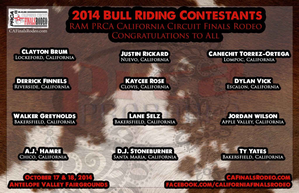2014 RAM PRCA California Circuit Finals Rodeo - Bull Riding Contestants - Congratulations