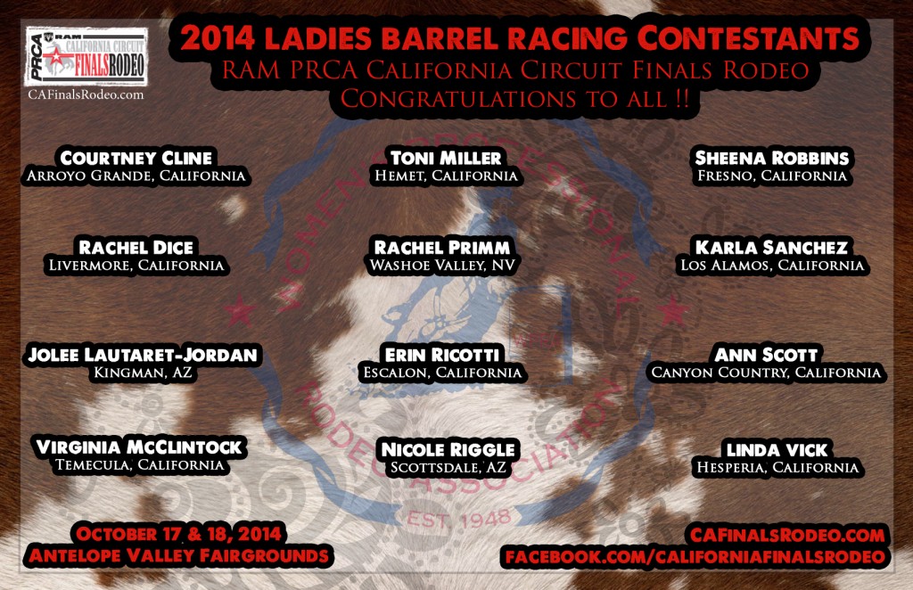 2014 RAM PRCA/WPRA CA Circuit Finals Rodeo - Ladies Barrel Racing Contestants - Congratulations