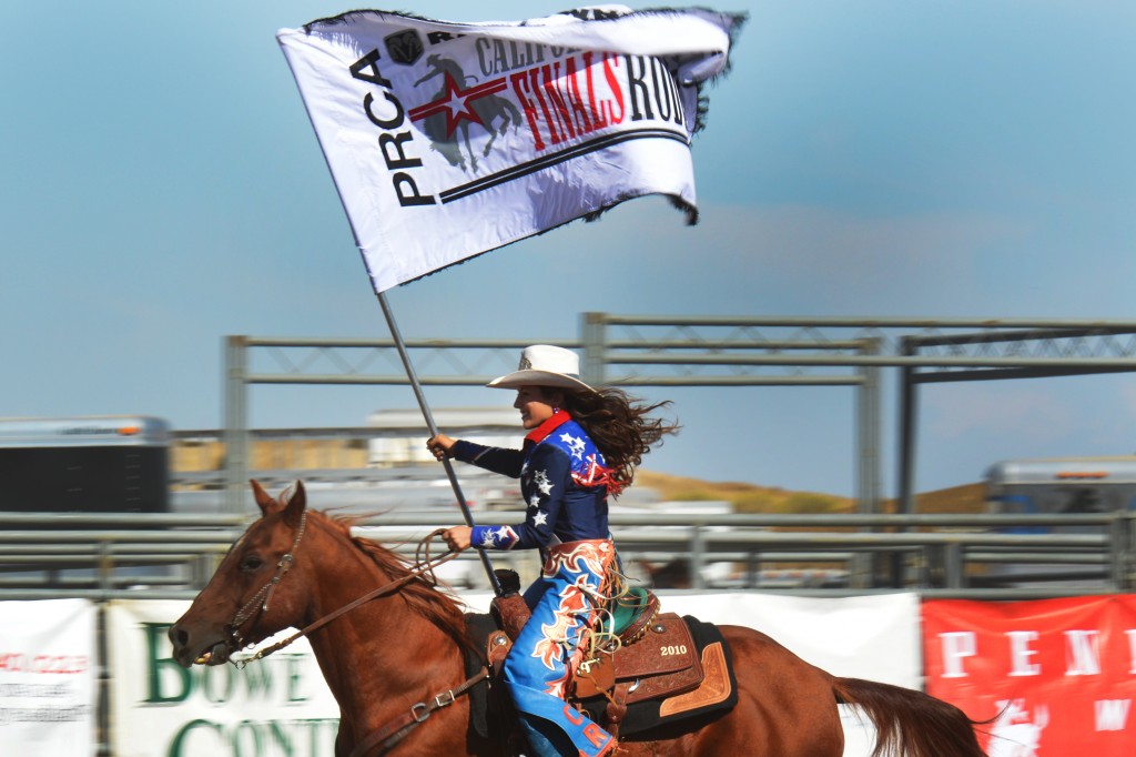 Miss Rodeo Clovis 2014, Jocelyn Barrington, presenting the PRCA CA Circuit Flag at the 2014 RAM PRCA California Circuit Finals Rodeo - Thank you Jocelynn! (photo by srn)