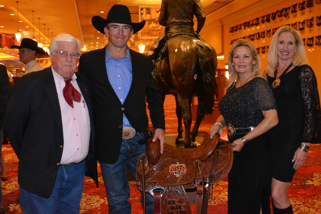 Matt Twitchell 2015 PRCA Pick Up Man of the Year (Pictured Left to Right - Mr. Johnny Zamrzla, CCF President; Matt Twitchell - 2015 PRCA Pick Up Man of the Year, Sandy Travis (Showdown Rodeo), and Michelle Lewis (Sho wdown Rodeo)