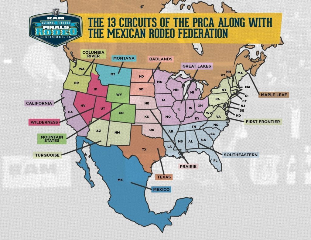 The 13 Circuits of the PRCA along with the Mexican Rodeo Federation