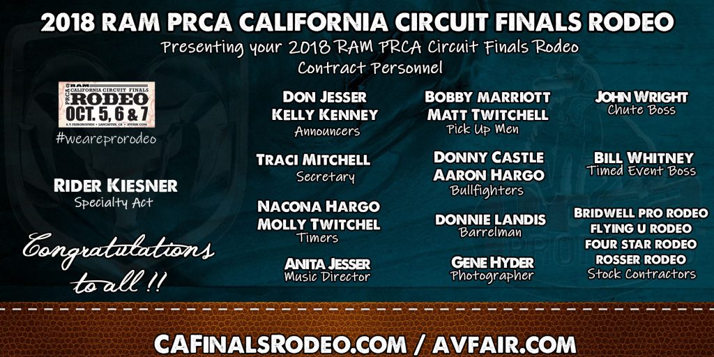 2018 RAM PRCA CALIFORNIA CIRCUIT FINALS RODEO - CONTRACT PERSONNEL