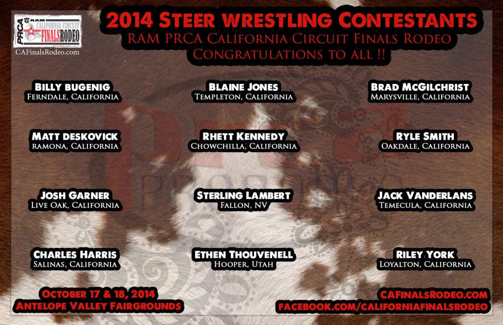 Steer Wrestling Contestants - Updated - 2014 RAM PRCA California Circuit Finals Rodeo