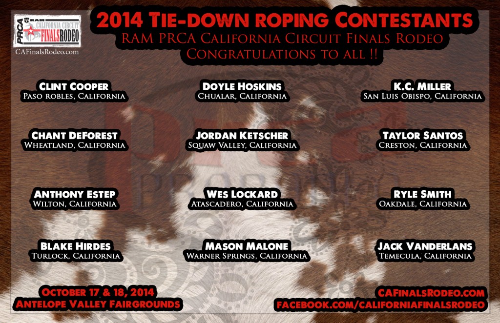 2014 RAM PRCA CA Circuit Finals Rodeo - Tie Down Roping Contestants - Congratulations