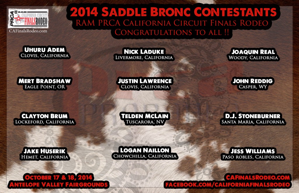 2014 RAM PRCA California Circuit Finals Rodeo - Saddle Bronc Contestants - Congratulations