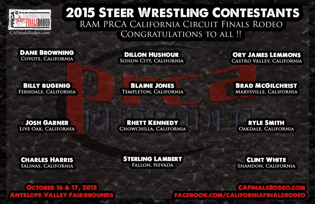 2015 RAM PRCA California Circuit Finals Rodeo Steer Wrestling Contestants - Congrats to all !!