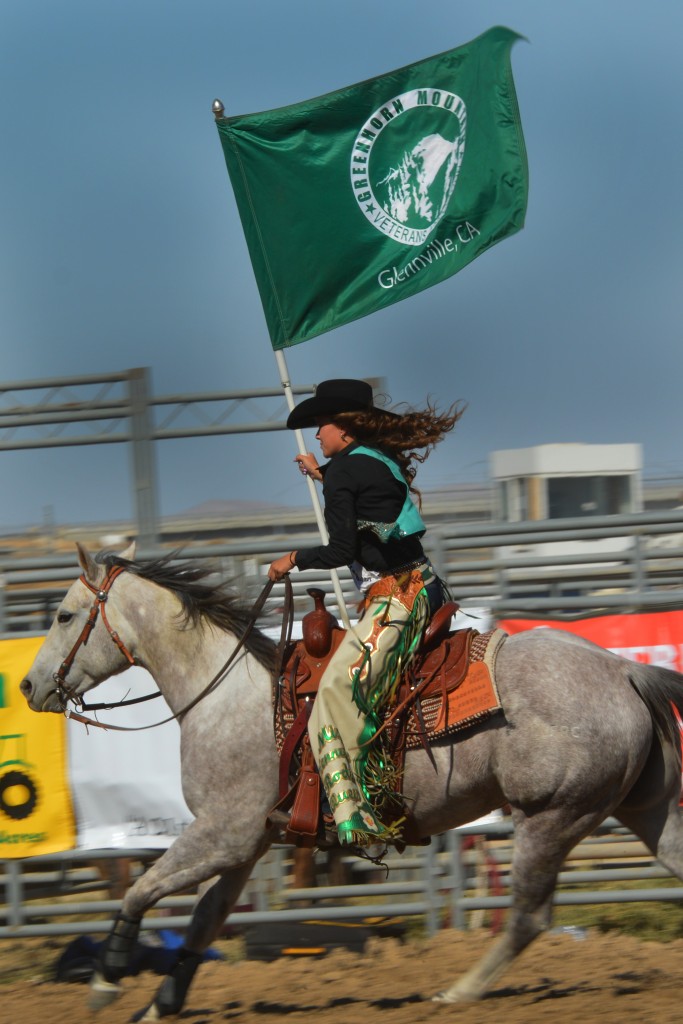 Miss Rodeo Glennville 2014 - Calli Grant - presenting her rodeo's flag at the 2014 RAM PRCA California Circuit Finals Rodeo