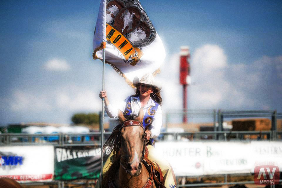 Brittney Phillips - Miss Ramona Rodeo 2015 presenting the Ramona Rodeo Flag at the 2015 RAM PRCA California Circuit Finals Rodeo